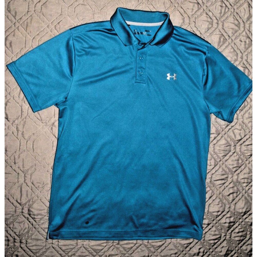 Under Armour Polo Shirt Mens Medium Teal Blue HeatGear Short Sleeve Golf